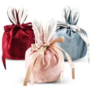 Luxury Easter Decor Drawstring Bunny Gift Pouch Treats Candy Basket Velvet Easter Bunny Bag