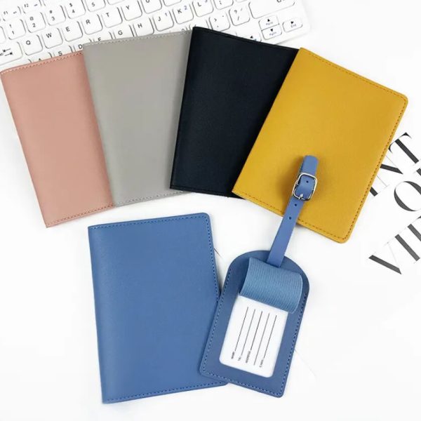 Passport Holder & Luggage Tag PU Leather For Personalisation 10 Colours