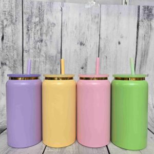 16oz Gold Underneath Laser Plated Beer Can Vacuum Stainless Steel Can Cups For Laser Engrave with PP lid