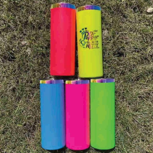 Laser Coloured 20oz Tumblers With Rainbow Steel Underlay 5 Colours